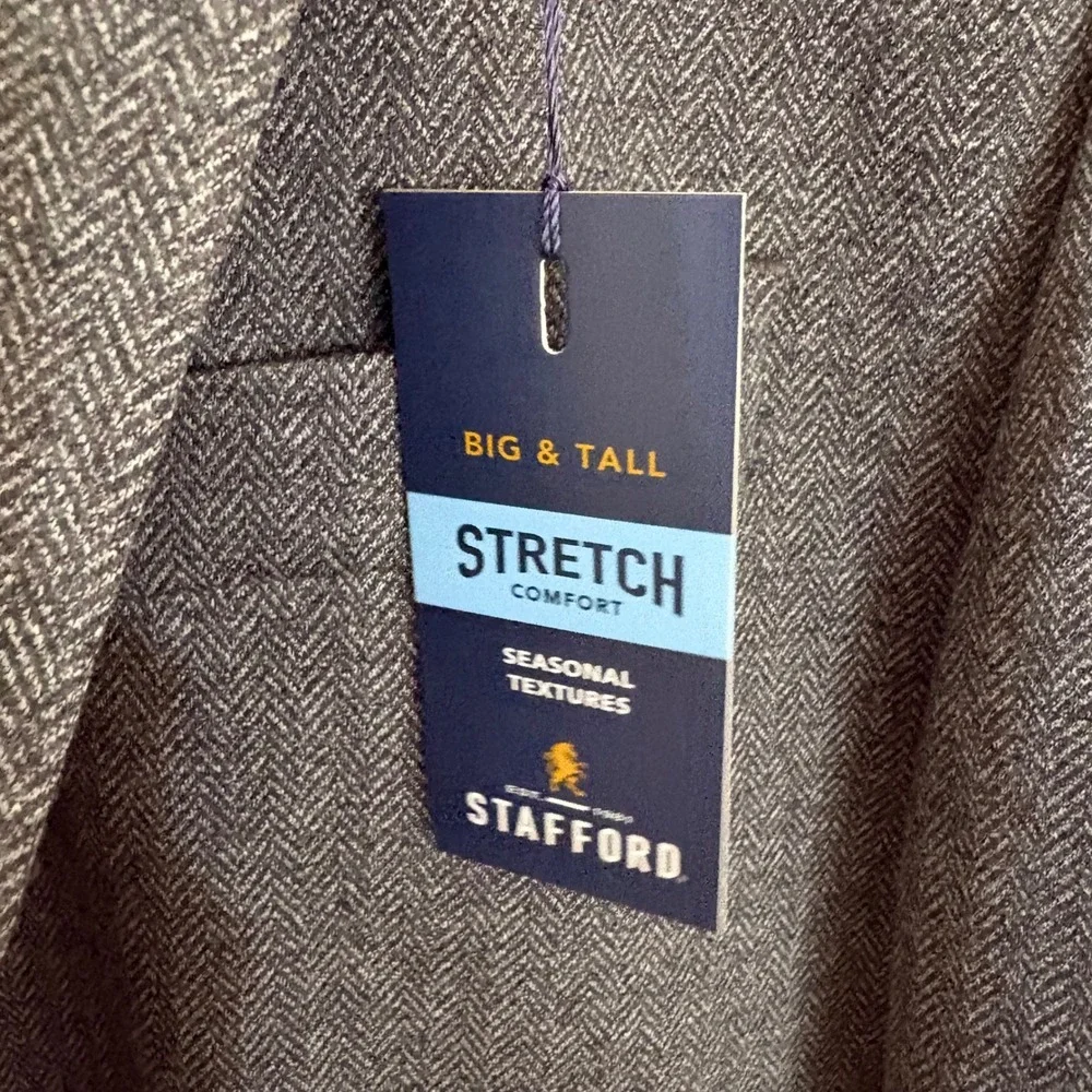 Stafford Big‎ & Tall Mens 58R Charcoal Herringbone Stretch Comfort Blazer Jacket